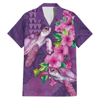 Hawaiian Turtle Love Couple Family Matching Mermaid Dress and Hawaiian Shirt - Sweet Hibiscus and Kakau Pattern Deep Purple Color