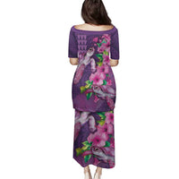 Hawaiian Turtle Love Couple Family Matching Puletasi and Hawaiian Shirt - Sweet Hibiscus and Kakau Pattern Deep Purple Color