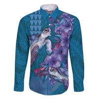 Hawaiian Turtle Love Couple Family Matching Mermaid Dress and Hawaiian Shirt - Sweet Hibiscus and Kakau Pattern Sapphire Color