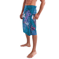 Hawaiian Turtle Love Couple Lavalava - Sweet Hibiscus and Kakau Pattern Sapphire Color LT03 - Polynesian Pride