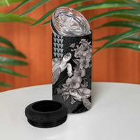 Hawaiian Turtle Love Couple 4 in 1 Can Cooler Tumbler Sweet Hibiscus and Kakau Pattern Grayscale Color