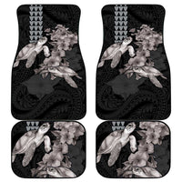 Hawaiian Turtle Love Couple Car Mats - Sweet Hibiscus and Kakau Pattern Grayscale Color