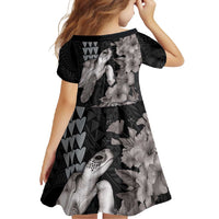 Hawaiian Turtle Love Couple Family Matching Mermaid Dress and Hawaiian Shirt - Sweet Hibiscus and Kakau Pattern Grayscale Color