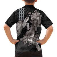 Hawaiian Turtle Love Couple Family Matching Tank Maxi Dress and Hawaiian Shirt - Sweet Hibiscus and Kakau Pattern Grayscale Color