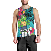 Hawaii Great Aloha Run 40th Anniversary Men Tank Top With Turtle Mascot Marathon Hibiscus and Kakau LT03 - Polynesian Pride