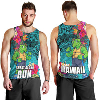 Hawaii Great Aloha Run 40th Anniversary Men Tank Top With Turtle Mascot Marathon Hibiscus and Kakau LT03 - Polynesian Pride