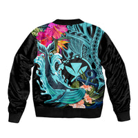 Hawaii Sleeve Zip Bomber Jacket Whale Mix Hibiscus and Kanaka Maoli LT03 - Polynesian Pride