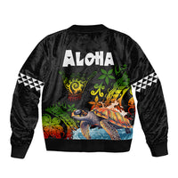 Hawaii Lei Day Bomber Jacket Hibiscus Wreath and Polynesian Pattern