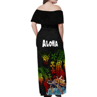 Hawaii Lei Day Family Matching Off Shoulder Maxi Dress and Hawaiian Shirt Hibiscus Wreath and Polynesian Pattern