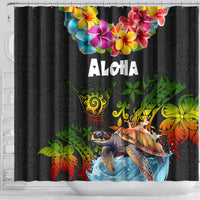 Hawaii Lei Day Shower Curtain Hibiscus Wreath and Polynesian Pattern