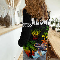 Hawaii Lei Day Women Casual Shirt Hibiscus Wreath and Polynesian Pattern