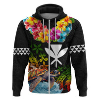 Hawaii Lei Day Zip Hoodie Hibiscus Wreath and Polynesian Pattern LT03 Zip Hoodie Black - Polynesian Pride