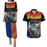 Australia and New Zealand ANZAC Day Couples Matching Puletasi and Hawaiian Shirt Tui Bird and Koala mix Maori and Aboriginal Pattern LT03 Black - Polynesian Pride