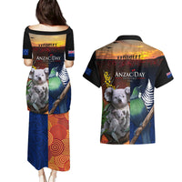 Australia and New Zealand ANZAC Day Couples Matching Puletasi and Hawaiian Shirt Tui Bird and Koala mix Maori and Aboriginal Pattern LT03 - Polynesian Pride