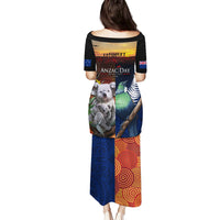 Australia and New Zealand ANZAC Day Family Matching Puletasi and Hawaiian Shirt Tui Bird and Koala mix Maori and Aboriginal Pattern