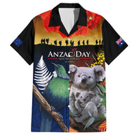Australia and New Zealand ANZAC Day Hawaiian Shirt Tui Bird and Koala mix Maori and Aboriginal Pattern LT03 Black - Polynesian Pride