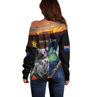 Australia and New Zealand ANZAC Day Off Shoulder Sweater Tui Bird and Koala mix Maori and Aboriginal Pattern LT03 - Polynesian Pride