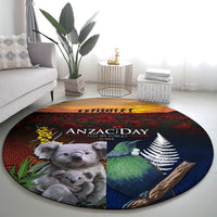 Australia and New Zealand ANZAC Day Round Carpet Tui Bird and Koala mix Maori and Aboriginal Pattern LT03 - Polynesian Pride
