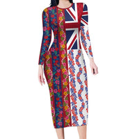 Hawaiian Lei Family Matching Long Sleeve Bodycon Dress and Hawaiian Shirt National Flag Striped Style