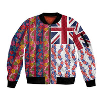 Hawaiian Lei Sleeve Zip Bomber Jacket National Flag Striped Style