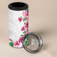 Hawaiian Hibiscus and Art Polynesian Tattoo 4 in 1 Can Cooler Tumbler White Color