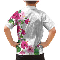 Hawaiian Hibiscus and Art Polynesian Tattoo Family Matching Mermaid Dress and Hawaiian Shirt White Color
