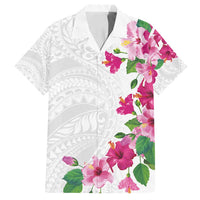 Hawaiian Hibiscus and Art Polynesian Tattoo Family Matching Puletasi and Hawaiian Shirt White Color