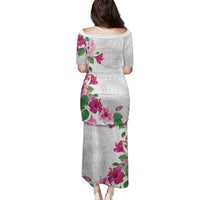 Hawaiian Hibiscus and Art Polynesian Tattoo Family Matching Puletasi and Hawaiian Shirt White Color