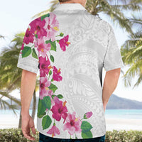 Hawaiian Hibiscus and Art Polynesian Tattoo Hawaiian Shirt White Color