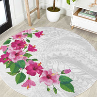 Hawaiian Hibiscus and Art Polynesian Tattoo Round Carpet White Color LT03 White - Polynesian Pride
