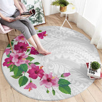 Hawaiian Hibiscus and Art Polynesian Tattoo Round Carpet White Color LT03 - Polynesian Pride