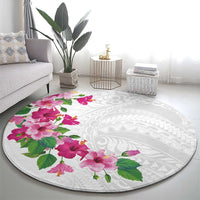 Hawaiian Hibiscus and Art Polynesian Tattoo Round Carpet White Color LT03 - Polynesian Pride
