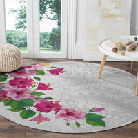 Hawaiian Hibiscus and Art Polynesian Tattoo Round Carpet White Color LT03 - Polynesian Pride