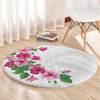 Hawaiian Hibiscus and Art Polynesian Tattoo Round Carpet White Color LT03 - Polynesian Pride