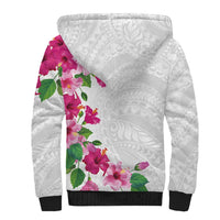 Hawaiian Hibiscus and Art Polynesian Tattoo Sherpa Hoodie White Color