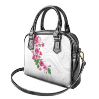 Hawaiian Hibiscus and Art Polynesian Tattoo Shoulder Handbag White Color