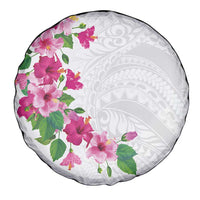 Hawaiian Hibiscus and Art Polynesian Tattoo Spare Tire Cover White Color