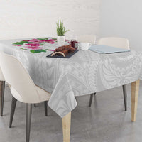 Hawaiian Hibiscus and Art Polynesian Tattoo Tablecloth White Color