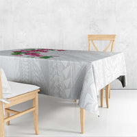 Hawaiian Hibiscus and Art Polynesian Tattoo Tablecloth White Color
