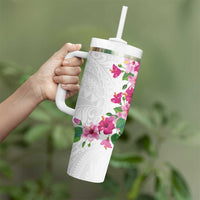 Hawaiian Hibiscus and Art Polynesian Tattoo Tumbler With Handle White Color