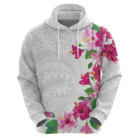 Hawaiian Hibiscus and Art Polynesian Tattoo Zip Hoodie White Color