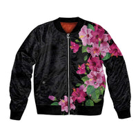 Hawaiian Hibiscus and Art Polynesian Tattoo Bomber Jacket Black Color
