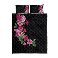 Hawaiian Hibiscus and Art Polynesian Tattoo Quilt Bed Set Black Color