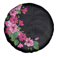 Hawaiian Hibiscus and Art Polynesian Tattoo Spare Tire Cover Black Color