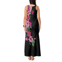 Hawaiian Hibiscus and Art Polynesian Tattoo Tank Maxi Dress Black Color