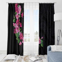 Hawaiian Hibiscus and Art Polynesian Tattoo Window Curtain Black Color
