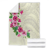 Hawaiian Hibiscus and Art Polynesian Tattoo Blanket Beige Color