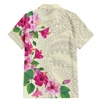 Hawaiian Hibiscus and Art Polynesian Tattoo Family Matching Puletasi and Hawaiian Shirt Beige Color