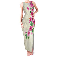 Hawaiian Hibiscus and Art Polynesian Tattoo Family Matching Tank Maxi Dress and Hawaiian Shirt Beige Color