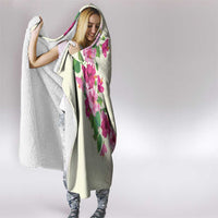 Hawaiian Hibiscus and Art Polynesian Tattoo Hooded Blanket Beige Color